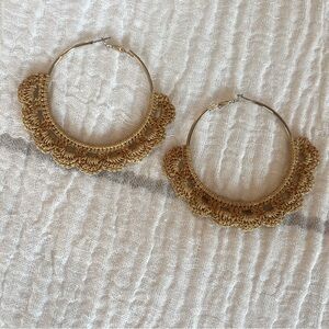 EUC Anthropology gold metallic crochet earring